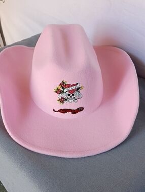 Ed Hardy  Women's Hat Pink Felt Cowboy  with Tattoo